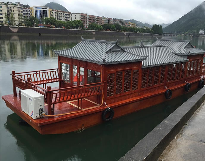 廠(chǎng)家直銷(xiāo)大型仿古電動(dòng)觀(guān)光游船 餐飲船 公園景區畫(huà)舫木船